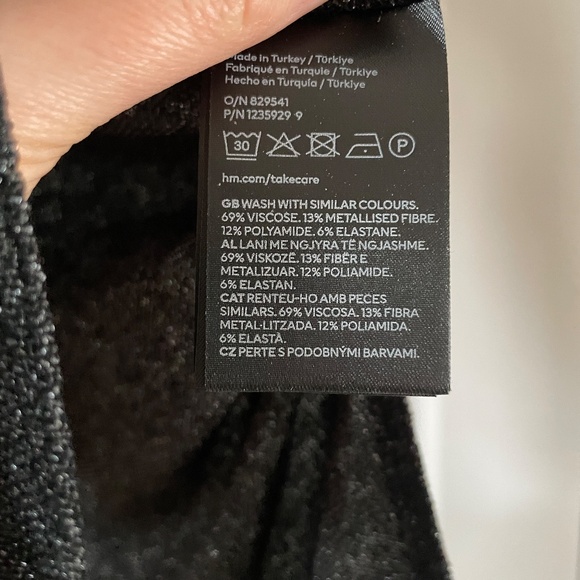 H&M Divided Boat Neck Black Silver Glitter Body Suit Long Sleeve Size Small - Picture 5 of 5